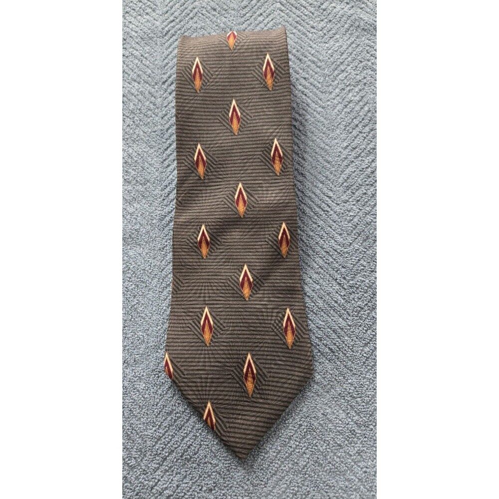 Bill Blass Black Label 100% Silk Tie Green Geometric Diamond Pattern USA Made 4"
